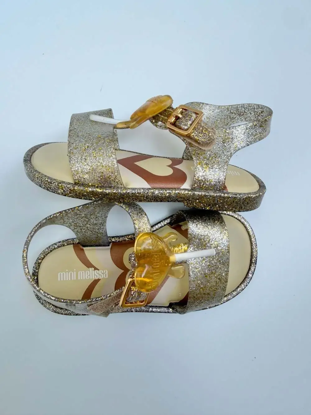 Mini Melissa Jelly Pop Glitter Gold Sandals 8C